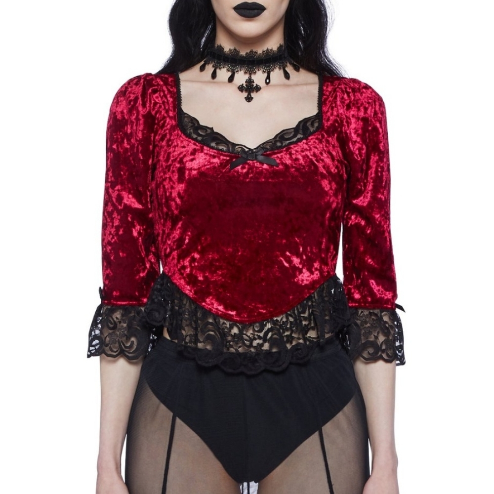 DollsKill / Widow: Dim The Light Velvet Bustier Top - Red